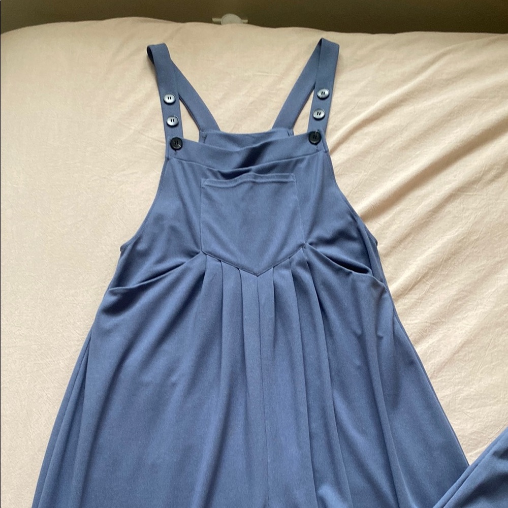 Chic Blue Jumpsuit with Button Straps